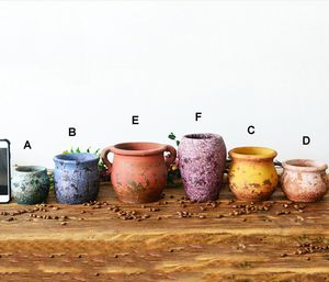 6 PZ-PACK Multi Color Cinese Retro Style Clay Flower Pot per piante succulente Vaso di fiori in terracotta Pot Decorazione del giardino Mini vasi di fiori