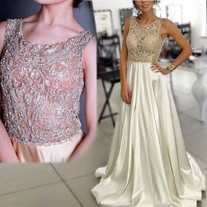 Glamorous Hand Make Crystal Beading Formal Evening Dresses Boat Neck Cap Sleeves Ballgown Sheer Illusion Long Pageant Prom Gown