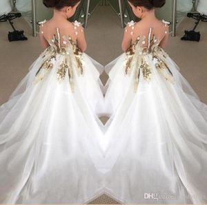 2022NEW Design Dresses de meninas de flores para casamentos Mangas compridas lantejoulas douradas vestidos de festas de concurso Primeira comunhão para adolescentes adolescentes personalizados