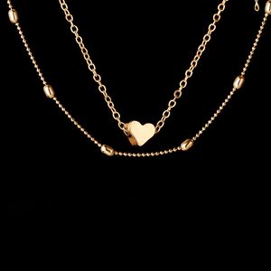 Adoro Colar de cora￧￣o Cadeias de ouro prateado colada multicamada Cara de colares pendentes de colar j￳ias de moda e presente arenoso