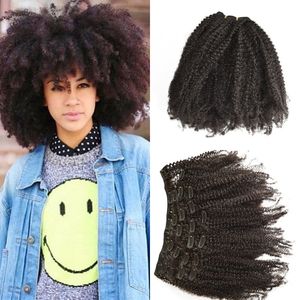 4b 4c clipe em extensões de cabelo humano encaracolado para mulheres negras cor natural cambojana 7 pçs/conjunto clipe ins G-EASY