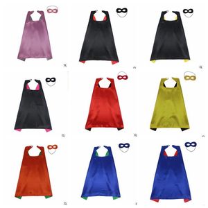 Cape Mask Sets Double Layer Pure Color Kids Cosplay Prop Two Sides Color Kids Christmas Halloween Costumes Birthday Party Clothes Gift J494