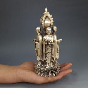 Wholesale bodhisattva statues for sale - Group buy Chine Argent Siège Lotus Tang Seng SanZang Ksitigarbha Bodhisattva Bouddha Statue
