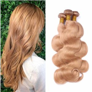 # 27 Jordgubb blond human hår buntar 3st kroppsvåg honung blondin peruansk jungfru obearbetande mänskliga jungfruliga hårbuntar