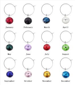 12st Wine Charms Goblet Champagne Vinglas Charms med Birthstone Cup Centerpieces Tillbehör Party Supplies Bröllopsdekoration