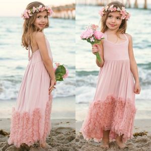 New Girls Dress Kids Dust Pink Long Maxi Cotton Ruffles Tulle Evening Dress Boutique Baby Clothing