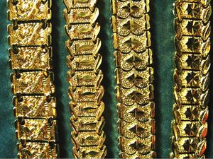 Оптовая связь - совершенно новый 40G мужчин 24K желтого золота GEP Solid Fill Bracelet Bracelet Men Men Gold Bracelet 15 мм * 8 