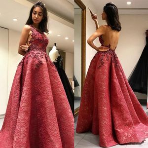 Saudi Arabia Lace Appliques Prom Dresses 2018 Sexy Backless A Line Evening Gowns Sleeveless Women Formal Party Vestidos Custom Made