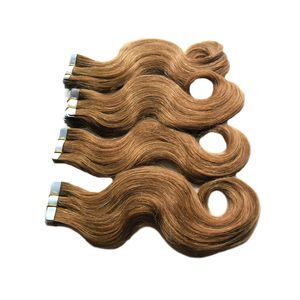 #6 Medium Brown 200g tape in hair extensions human hair 80 pcs body wave skin weft hair extensions