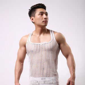 Woxuan Brand Man Funny Mesh Fishnet See Through Tank Tops/Gay Addicted Cut-Outs ärmlösa muskel singlets