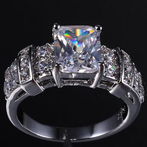 2017 Ny ankomst cool desgin lyx smycken 10kt vitguld fylld vit topaz cz diamant ädelstenar prinsessan bröllop band ring present storlek 5-11