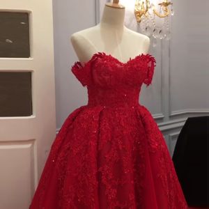 الأحمر الكرة بثوب فساتين الزفاف قبالة الكتف مطرز مطرزة يزين vestido دي فيستا مخصص أثواب الزفاف