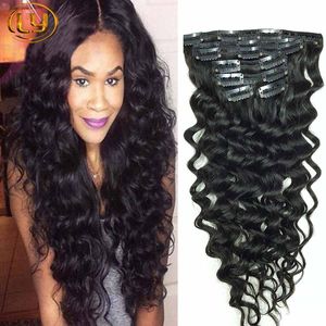 Human Hair Clip in Deep Curly Hair Extensions Deep Wave Malaysian Clip in Human Hair Extension Natural Black Clip in