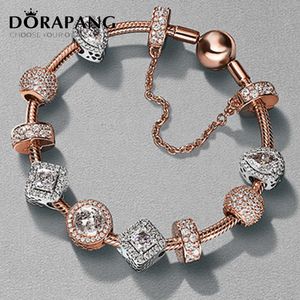 DORAPANG 2017 НОВЕЙШИЕ 100% стерлингового серебра 925 розовое золото браслет костюмы Clear CZ Шарм бисера подходят браслет DIY для женщин ювелирные изделия