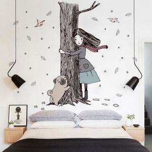 Halten Sie die Baummädchenhund -Wand Aufkleber für Kinder Zimmer Mädchen Schlafzimmer Wanddekoration Kunst Vinyls Tapete Home Decor1303584