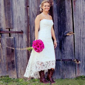 2017 New Full Lace Strapless High Low Country Wedding Dresses A-line Cheap Beach Bridal Gowns Plus Size Custom Made China EN2185