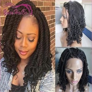 Hot Sale Black Color Kinky Twist Tips Lace Front Wig Synthetic Birad Wig for Africa Americans Free Shipping