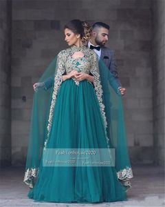 New Hunter Green Arabic Muslim Evening Dresses Long Sleeves Appliques Plus Size Dubai Party Gown Vestidos festa Two Piece Formal Prom Dress