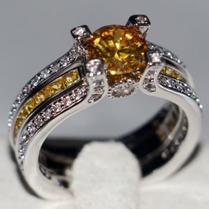 2017 New to top venda jóias 925 prata esterlina rodada corte ouro topázio birthstone cz casamento diamante princesa mulheres nupcial anel set