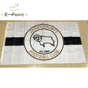 England Derby County FC 3 x 5 Fuß (90 cm x 150 cm) Polyester-EPL-Flagge, Banner-Dekoration, fliegende Hausgarten-Flagge, festliche Geschenke