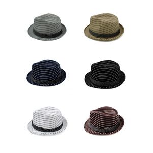 新しい縞模様の男性女性Sun Hats Soft Fedora Panama Hats屋外Stingy Brim Caps大人ジャズキャップファッションストリートハットGH-3