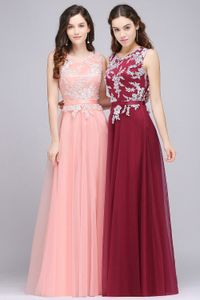 Fall Dark Red Pink A Line Dresses Evening Wear Jewel Neck Soft Tulle Long Evening Gowns with Lace Appliques Cheap Prom Dresses CPS708