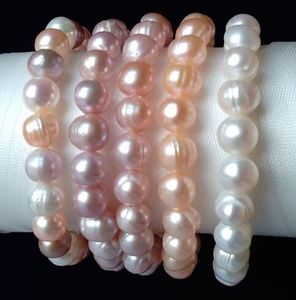 Pulseira de pérola natural autêntica Quase redonda verdadeira pérolas roxas pó branco mix cor fresco brilhante luz presentes femininos