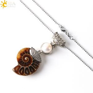 CSJA Pc Natural Gemstone Necklace Ammonite Fossil Conch Shell Pendant Amethyst Tiger Eye Opal Pearl Lapis Lazuli Stone Beads Jewelry E256 B