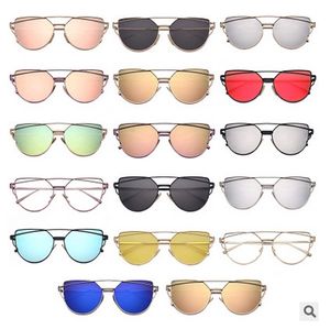 패션 고양이 눈 선글라스 여성 브랜드 패션 로즈 골드 미러 태양 안경 독특한 플랫 숙녀 선글라스 Oculos UV400