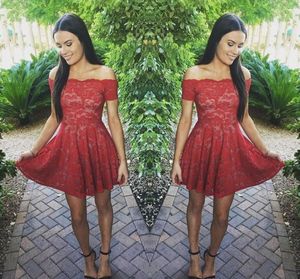 Red Lace Short Homecoming Dress A Line Off the Shoulder Juniors Sweet 15 Graduation Cocktail Party Dress Plus Size Custom Made