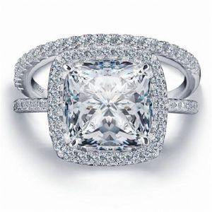Роскошные бриллианты ювелирные изделия 4CT Принцесса-вырезанные кольца Gemstone White Topaz Set 2-в-1 925 стерлингового серебряного обручального кольца для женщин кольцо для женщин