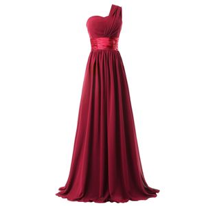 Jedno ramię Długa Szyfonowa Druhna Dress Burgundy Purple Black New Elegant Women Party Dress Lace Up