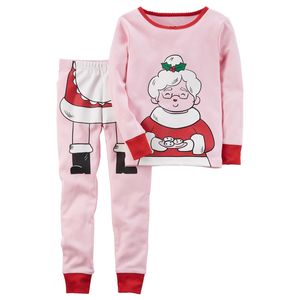 新しいクリスマスのパジャマかわいい子供たちセット幼児の赤ちゃん女の子服Grandma Tops +パンツ2本ピンクの服装セット子供服スリープ服