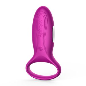 Afojoy Luxo Recarregável 7 Modos Forte Vibrating Cock Anel impermeável Silicone Clitoral Balas Vibrador Sexo para Casal 17402