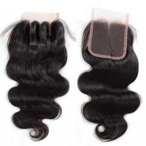 Бразильская волна тела Virgin Hair Clace закрытие свободных средних 3-х способы части человеческих волос закрытие необработанные бразильские волна тела волос закрываются