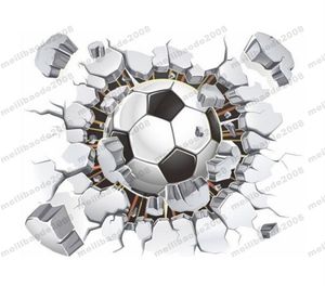 NEW 3d Football Soccer Playground Broken Wall Stickers Hole view quote goal home decals wall for kids rooms boy sport wallpaper