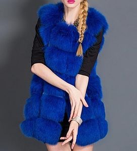 New Women Gilet Outwear Long Slim Colete Faux Fox Fur Waistcoat Casaco Casaco S-XXXL Drop Shipping