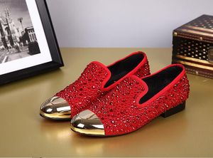 New Style Men's Party Wedding Shoes Red/Black Genuine Leather Breathable Rivets Boat Flats Shoes Big