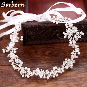 Neue Ankunft Edle Perlen Perlen Braut Kopfschmuck Satinband Hochzeit Haarschmuck für Bräute Tiaras Kronen Stirnbänder Legierung Zubehör