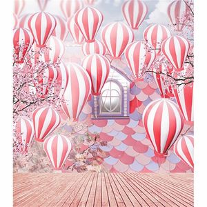 Air Balloons Pink Wedding Photography Background Wood Floor Flower Tree House Window Wall Baby Children Photo Studio Backdrop