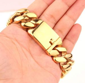 High Quality Biker Stainless Steel Heavy Huge cool Gold cuban curb chain bracelet fashion jewelry for men 20mm 8.66 inch