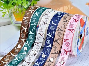 9mm / 16mm / 25mm / 38mm Bredd British Style Iron Tower Pattern Hair Ornaments Färgglada Grosgrain Ribbon 100 meter DIY Tillbehör Presentförpackning