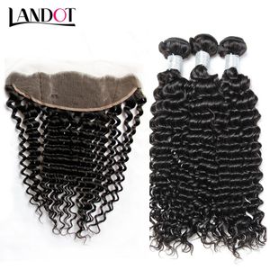 8A Ear to Ear Lace Frontal Closure With 3 Bundles Brazilian Deep Jerry Curly Virgin Peruvian Indian Malaysian Mink Human Hair Weave Closures