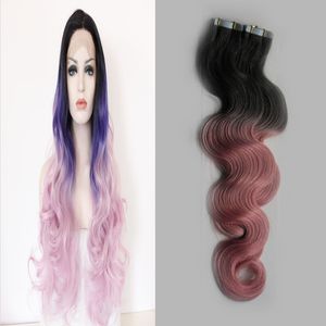 Capelli vergini brasiliani delle estensioni dei capelli di Ombre grigio / rosa 40 pezzi 100g nastro delle trame della pelle dell'onda del corpo brasiliano in estensioni dei capelli umani