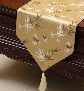 Klassisk bambu jacquard bord löpare lyx high end china stil silke brokade kaffebordduk matsal dekoration bordmattor 200x33cm