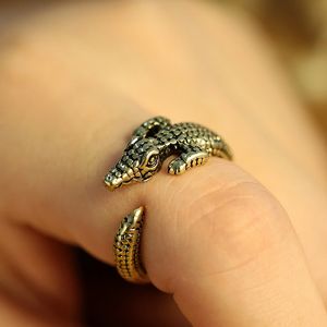 Everfast Wholesale 10pc/Lot Punk Style Adjustable Crocodile Ring, 3D Animal Antique Silver Bronze Vintage Retro Style For Men Rings Jewlery