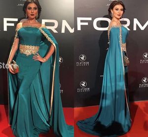 Wholesale formal dresses gowns for sale - Group buy Peacock Off Shoulder Evening Dress Long with Cloak Gold Beads New Arrival African Formal Dresses Kaftan Celebrity Gowns