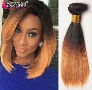 1b 4 27 Ombre Brasileira Virgem Cabelo Liso 3 Bundles Curto Ombre Loira Bob Tecer Cabelo Humano Tone Extensões de cabelo