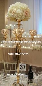 Novo! Candelabro de cristal alto e grande em lasca ou ouro para centro de mesa de casamento