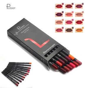 12pcs set Pudaier Professional Lipliner Pencil Kit Waterproof Long-lasting Contour Lip Liner Pen Nude Lip Pencils Cosmetic Makeup Beauty